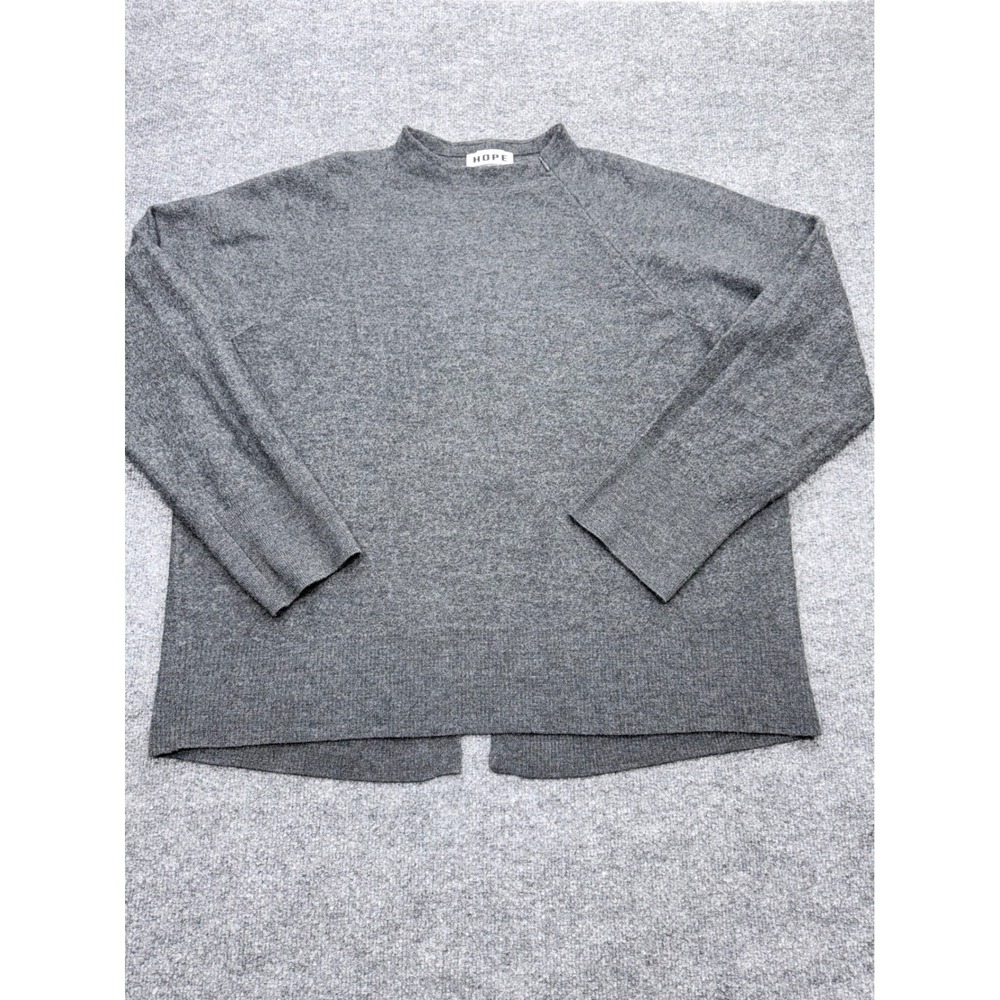 HOPE Stockholm Mens‎ Large Grey 100% Wool Echo Sweater Mock Neck Split Back 50